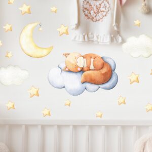 fox nursery wall decals: sleeping fox, moon, stars reusable crib decor d025