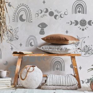 Mystical Wall Decals: Boho Rainbow, Moon, Stars Room Decor