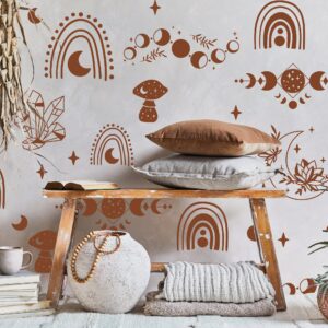 Mystical Wall Decals: Boho Rainbow, Moon, Stars Room Decor