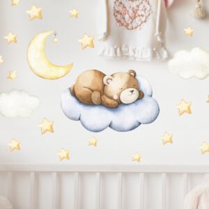 bear nursery wall decals: sleeping bear, moon, stars reusable crib decor d028