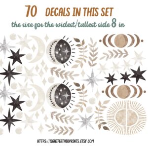 Star Moon Wall Decals: Boho Nursery Decor, Greenery Leaves