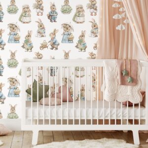 Bunny Fairytale Watercolor Nursery Mural