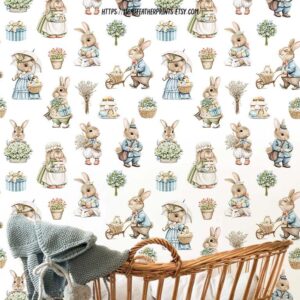 Bunny Fairy tales Mural Flowers Wallpaper Animals