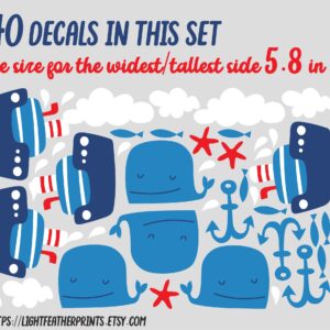 Whale and Boat Wall Decals: Ocean Kids Room Decor