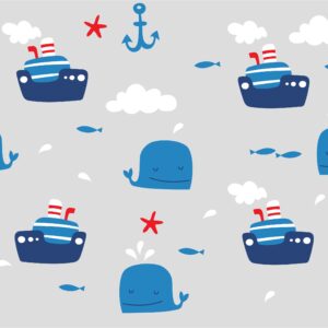 Whale and Boat Wall Decals: Ocean Kids Room Decor