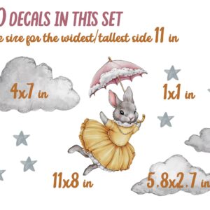 Ballerina Bunny Wall Decals: Reusable Cloud & Star Stickers