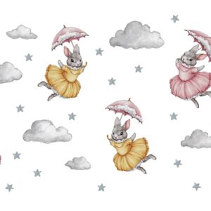 Ballerina Bunny Wall Decals: Reusable Cloud & Star Stickers