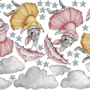 Ballerina Bunny Wall Decals: Reusable Cloud & Star Stickers