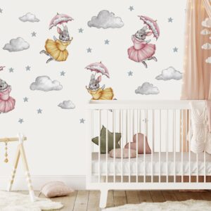 Ballerina Bunny Wall Decals: Reusable Cloud & Star Stickers
