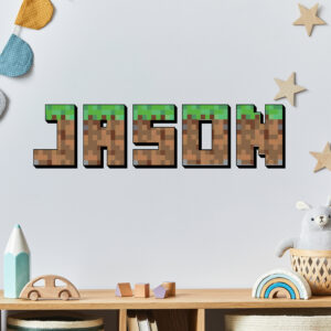 gamer mine craft playroom pixeled personalized wall decal on white wall
