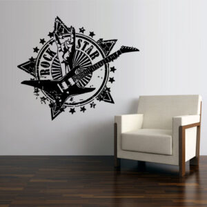 rock star guitar music room decor wall decal on white wall