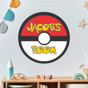 gamer pokeball playroom personalized wall decal on white wall