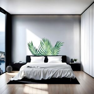 palm leaves headboard greenery wall decal vinyl sticker on white wall