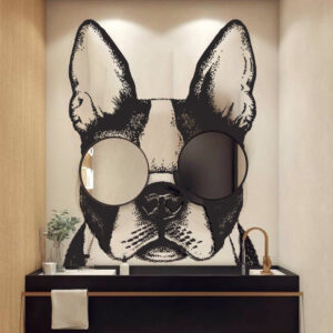 dog animal bathroom mirrors decoration wall decal on white wall