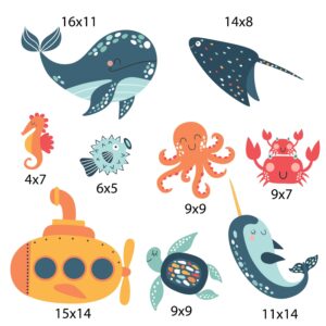 submarine whale ocean house decor underwater wall decal — full view