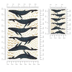 gold night whale set wall decal — full view