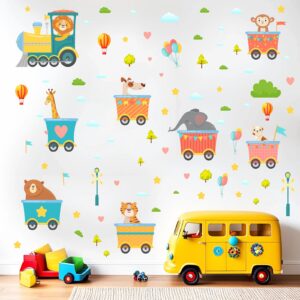 train with animals set kids wall decal on white wall