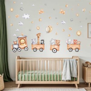 watercolor train animals set kids wall decal on white wall