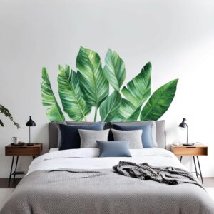 palm leaves headboard greenery wall decal vinyl sticker on white wall