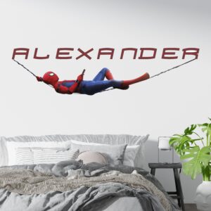 spiderman superhero playroom decor personalized wall decal on white wall