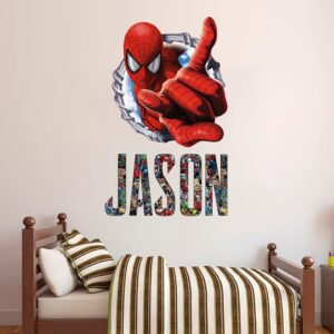 spiderman superhero playroom decor personalized wall decal on white wall