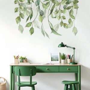hanging eucalyptus greenery vines wall decal vinyl sticker on white wall