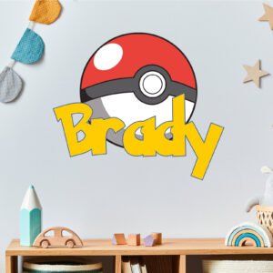 pokeball gamer playroom decor personalized wall decal on white wall