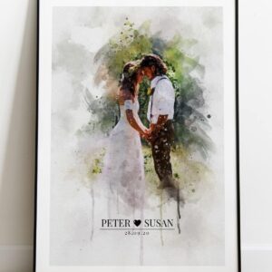 watercolor portrait from photo unique personalized wall decal — full view