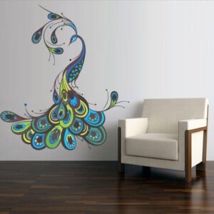 peacock bird wall decal on white wall