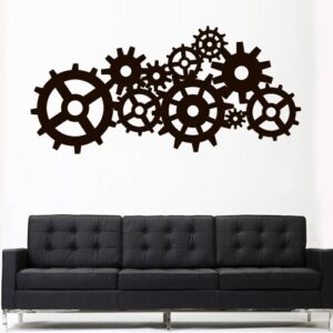 steampunk gear cogs mechanism wall decal on white wall