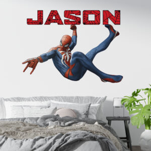 spiderman superhero playroom decor personalized wall decal on white wall
