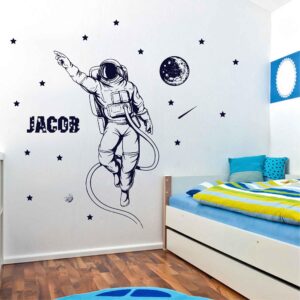 name astronaut space stars personalized wall decal on white wall