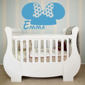 minnie mouse kids personalized wall decal on white wall