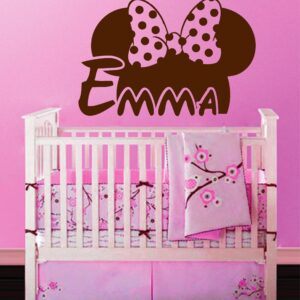 minnie mouse kids personalized wall decal on white wall