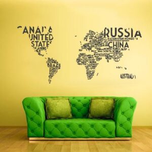 world map country names wall decal on white wall
