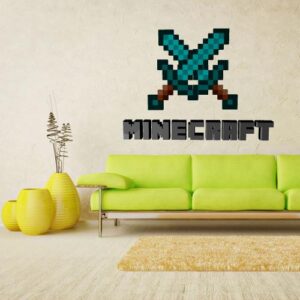 pixeled swords gamer wall decal on white wall