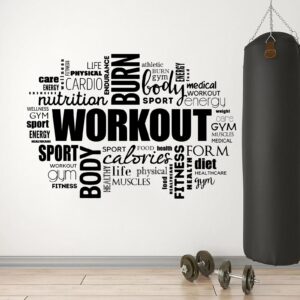 workout gym motivational cloud of words fitness wall decal on white wall