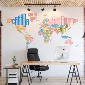 world map from country names educational office wall decal on white wall