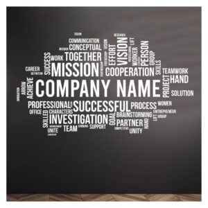 company name business decor office personalized wall decal on white wall