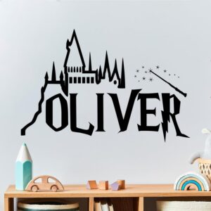 castle wizard harry magic wand personalized wall decal on white wall