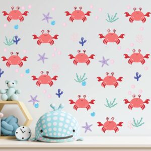 crab set kids bathroom wall decal on white wall