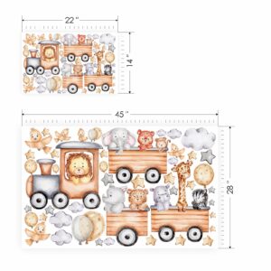 watercolor train animals set kids wall decal — full view