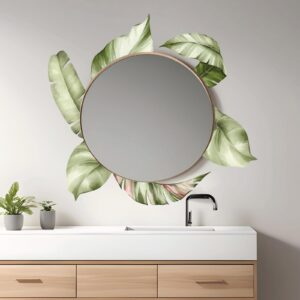 mirror tropical palm leaf greenery wall decal vinyl sticker on white wall