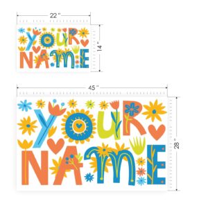 name flowers kids personalized wall decal vinyl sticker — full view