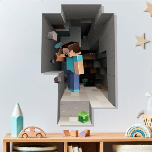 pixel gamer steve mining playroom decor wall decal on white wall
