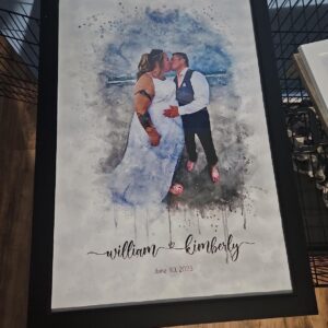 watercolor couple portrait from photo custom wall decal installed in room