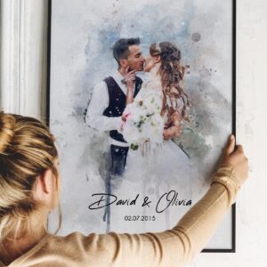 watercolor couple portrait from photo custom wall decal on white wall
