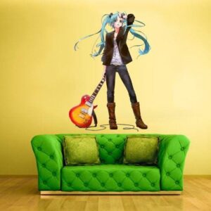 miku hatsune anime girl star music guitar singer () wall decal on white wall