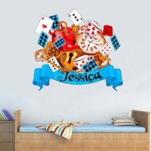 alice in wonderland () personalized wall decal on white wall