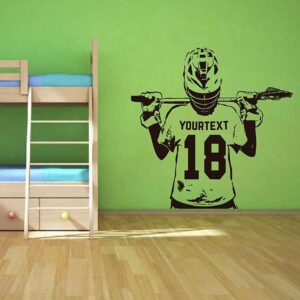 custom lacrosse sports with name & personalized wall decal on white wall
